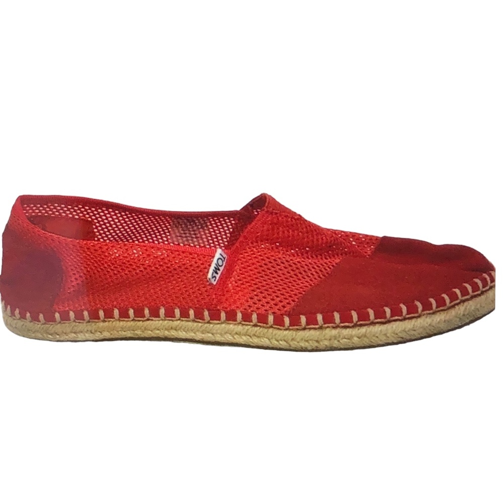 TOMS Espadrilles Fiesta Red Suede Mesh Flat Slip On Shoes Size 9.5